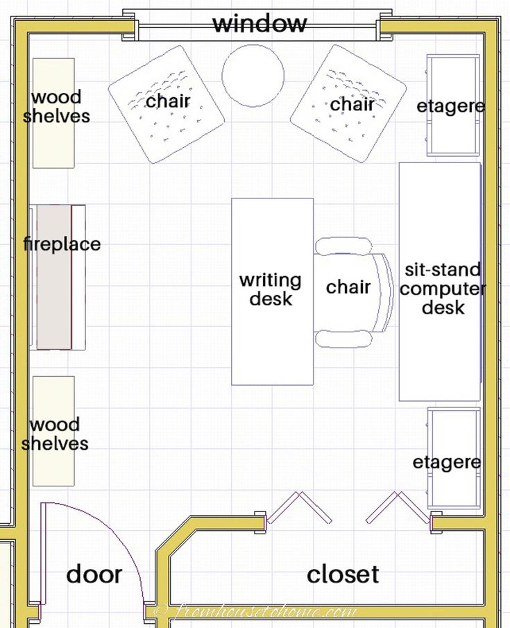 a floor plan for a bedroom with furniture and accessories in it, including the closet