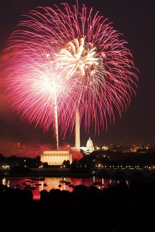 fireworks light up the night sky over washington d c