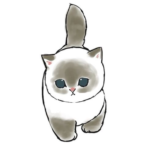 a drawing of a cat with blue eyes on it's back legs and tail