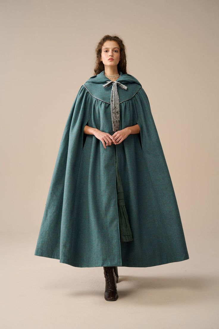 Perfumer 33 | hooded wool cloak Cloak With Sleeves, Person Wearing Cloak, Long Cloak, Woman In Cloak, Fantasy Cloak Design, Cloak Aesthetic, Cloak Designs, Fantasy Winter Clothes, Wool Cloak