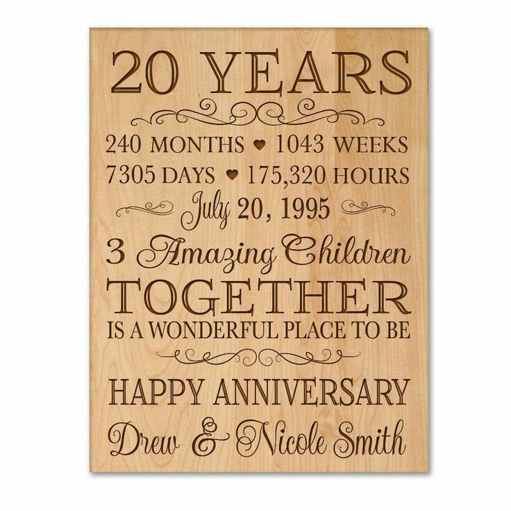 a wooden plaque with the words 20th anniversary and two years