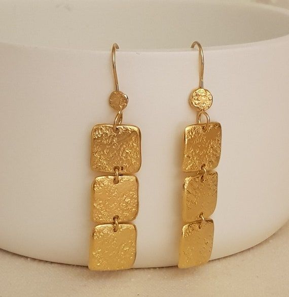 Beautiful Gold Earrings, Gold Minimalist Earrings, Vintage Gold Earrings, Minimalist Earrings Gold, Earrings Dangling, Gold Earrings For Women, Rectangle Earrings, 18k Gold Earrings, 2022 Wedding