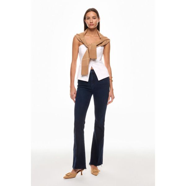 Blue (94% Cotton, 5% Polyester, 1% Elastane). Jeans & Denim. Front zipper fly with button closure. Inseam: 31". Rise: 9.5". Leg opening: 20". Made in the USA of imported fabric. Chic Stretch Dark Wash Denim Top, Stretch Denim Tops For Work, Frayed Jeans, Rent The Runway, Jeans Denim, Front Zipper, Denim Jeans, Zipper, Fabric