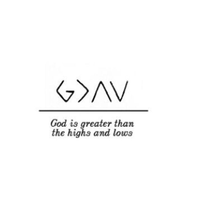 the word god is greater than the highs and lows in black ink on a white background