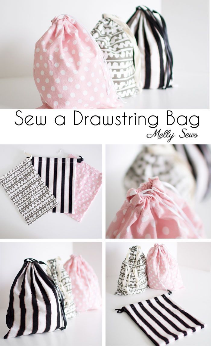 the instructions for how to sew a drawstring bag with polka dots and stripes