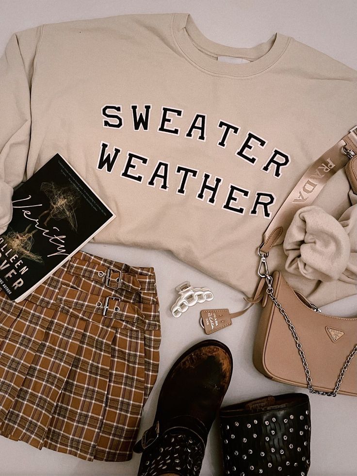 the cutest outfit for fall #sweaterweather #fallootd #fallfashion #outfitflatlay Prada Sweater, Outfit For Fall, Fall Ootd, Ootd Fall, Fashion Pieces, Vintage Couture, Cute Fall Outfits, Louis Vuitton Bag Neverfull, Sweater Weather