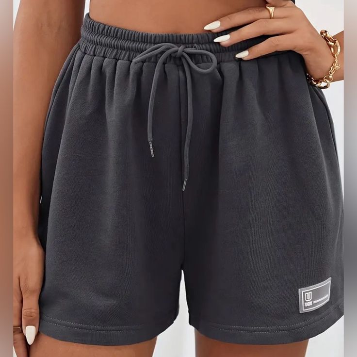 High Waisted Casual Dark Grey Shorts. Soft Fabric (Not Cotton) With An Elastic Band Gray Drawstring Bottoms Of Short Length, Summer Shorts By Amazon, Casual Summer Bottoms From Amazon, Amazon Casual Short Length Bottoms, Casual Short Length Bottoms By Amazon, Casual Amazon Brand Shorts, Amazon Summer Bottoms, Amazon Casual Cotton Bottoms, Amazon Short Length Summer Bottoms