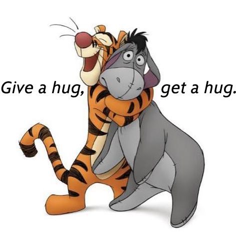 two cartoon characters hugging each other with the caption saying squisy hugs for you