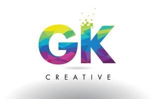 the letter gk is made up of multicolored shapes and letters that appear to be overlapping