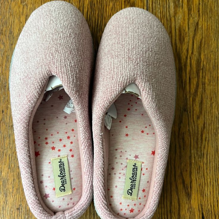 Light Pink Slippers, Never Worn! Size Large 9/10 Pink Synthetic Slippers For Indoor Use, Comfortable Pink Slippers With Cushioned Footbed, Pink Synthetic Slippers With Textured Footbed, Casual Pink Slippers With Textured Footbed, Comfortable Pink Indoor Slippers, Pink Cushioned Slippers With Synthetic Material, Pink Cushioned Synthetic Slippers, Comfortable Pink Round Toe Slippers, Pink Slippers With Textured Footbed And Round Toe