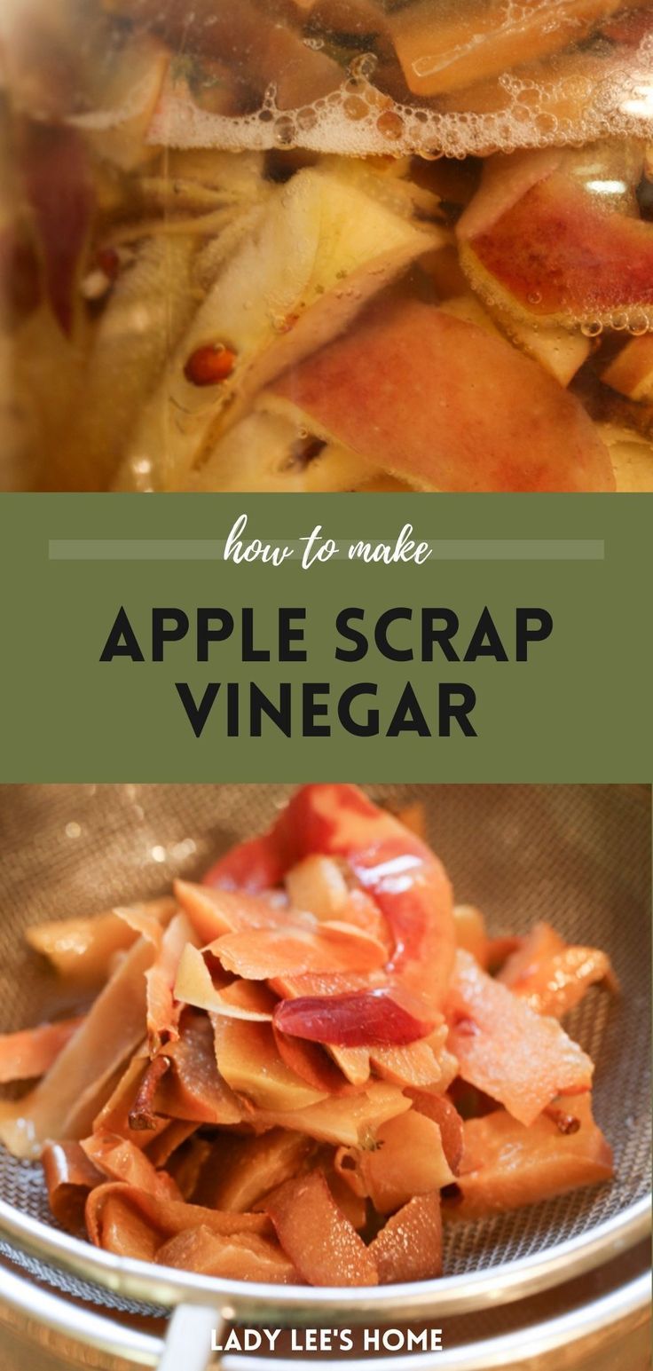 an image of how to make apple scrap vinegar in a jar with text overlay