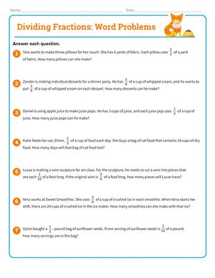 the worksheet for dividing fractions word problems is shown in orange and blue