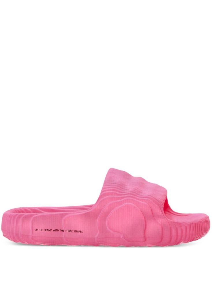 bubblegum pink sculpted design slogan print to the side open toe slip-on style flatform sole Pink Yeezy Slides, Pink Yeezy, Adidas Adilette 22, Yeezy Slides, Pink Lifestyle, Pretty Shoes Sneakers, Adidas Adilette, Pretty Shoes, Bubblegum Pink