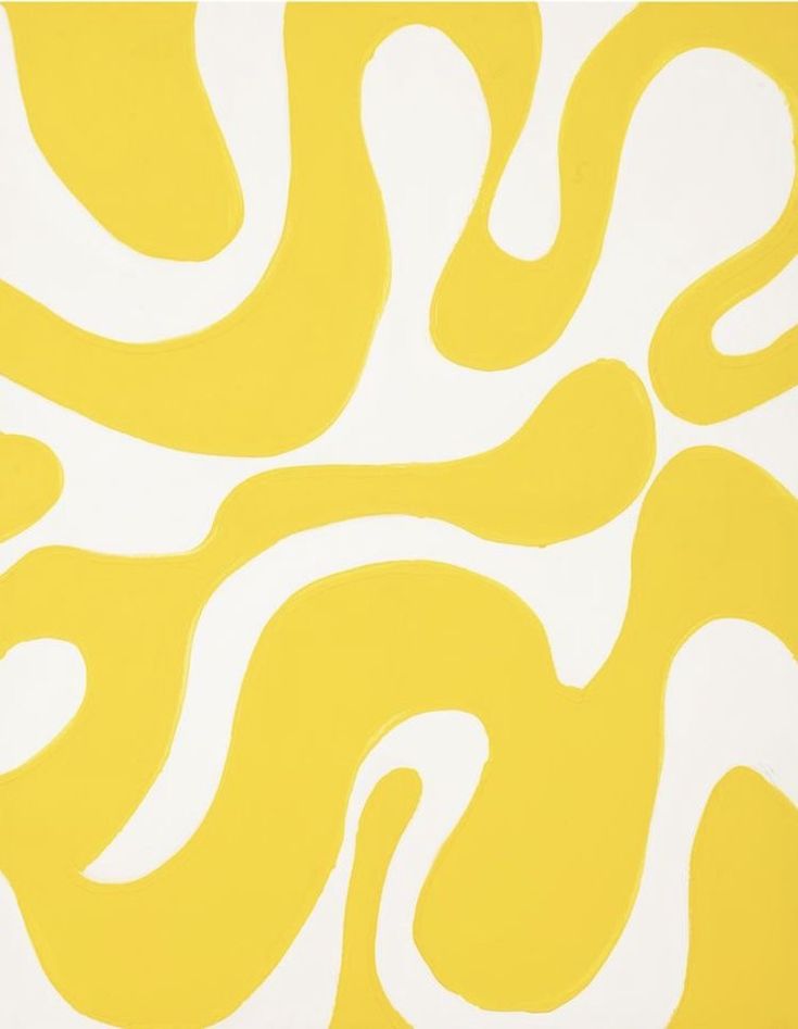 a yellow and white abstract painting with wavy lines