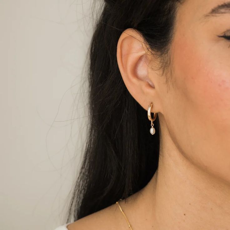 Pearl Drop Hoop Earrings | Simple & Dainty Small Dangly Silver Earrings, Everyday Gold Drop Earrings, Ready To Receive, Love Knot Ring, Drop Hoop Earrings, Daisy Bracelet, Gold Filled Ring, Earrings Simple, Matching Jewelry