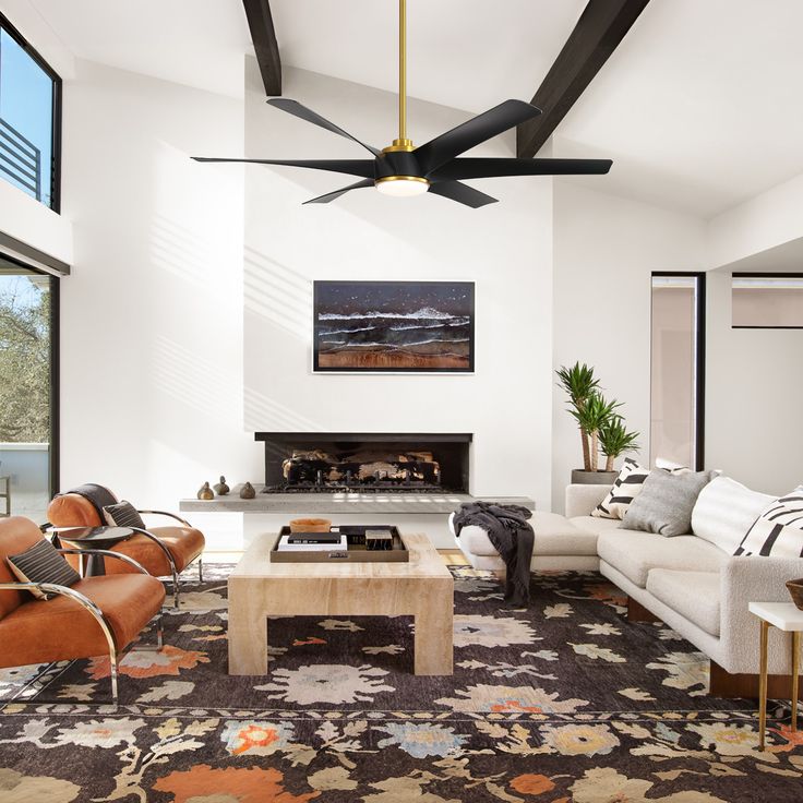 a living room filled with furniture and a fire place in the middle of a room