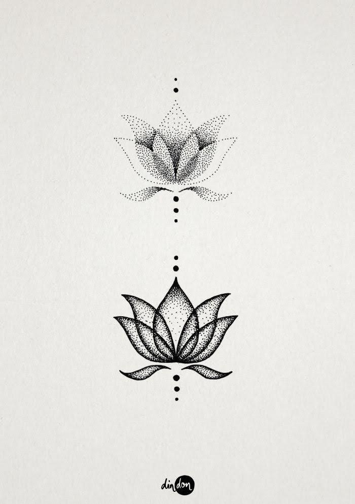 two black and white lotuses with dots in the middle