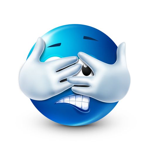 a blue ball with two hands covering it's face