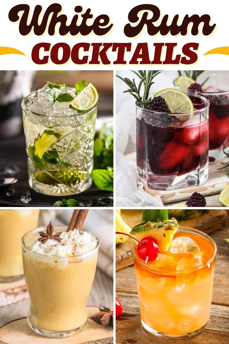 white rum cocktails collage with text overlay