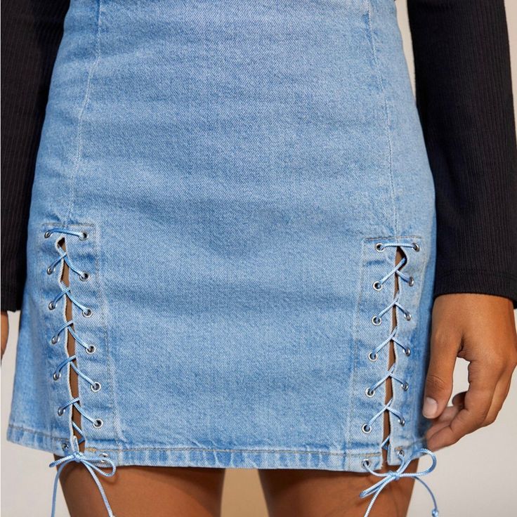 Nwot Bdg Rebecca Lace Up Denim Mini Skirt Sz Small Button Down Denim Skirt, Button Down Mini Skirt, Urban Outfitters Skirt, Checkered Skirt, Blue Denim Skirt, Sequin Mini Skirts, Floral Mini Skirt, Urban Outfitters Dress, Plaid Mini Skirt