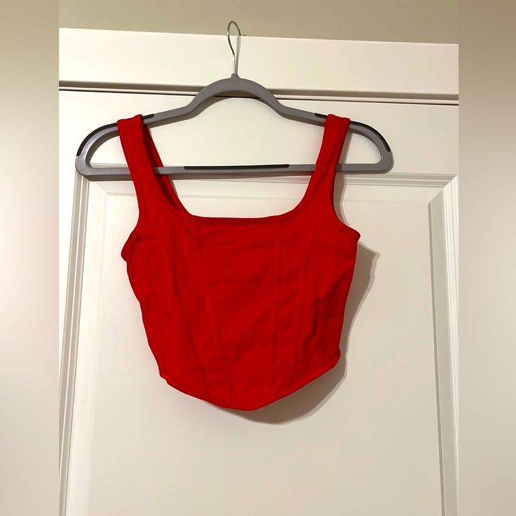 Red Corset-Like Top Shein Xs Smoke Free & Pet Free Home Never Worn!!! Red Corset Crop Top, Red Fitted Cropped Tank Top, Red Cropped Fitted Tank Top, Red Fitted Crop Top For Spring, Trendy Fitted Red Crop Top, Fitted Red Tank Top For Spring, Fitted Red Cotton Crop Top, Red Sleeveless Cotton Crop Top, Red Cotton Crop Top Tank Top