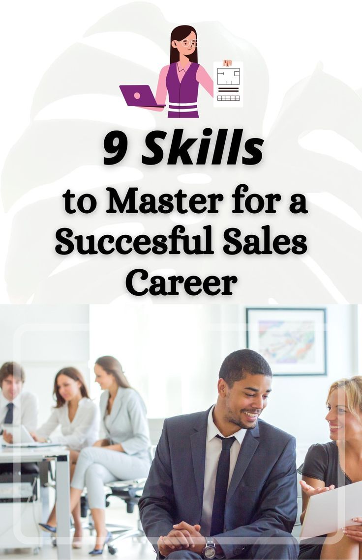 a man sitting on the floor in front of other people with text that reads 9 skills to master for a successful sales career