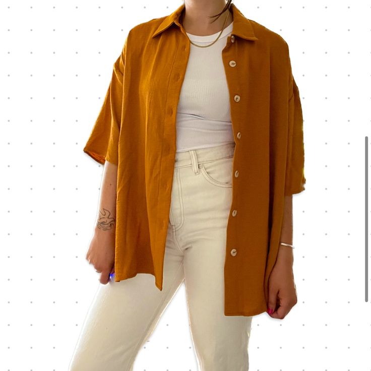 This Oversized Short Sleeve Buttondown Is So Cool But For Some Reason I Just Never Reached For It. Take It And Give It New Life!! Wear It Buttoned All The Way Up For Work, Wear It Open With A Bralette, Wear It As A Light Layer Over A Cute Outfit. I’m 5’5” And Typically A Small - See Image For How This Fits Me! Oversized Short Sleeve Brown Blouse, Oversized Brown Blouse With Short Sleeves, Brown Oversized Short Sleeve Blouse, Oversized Brown Blouse For Summer, Oversized Button-up Blouse, Oversized Button-up Blouse For Everyday, Casual Button-up Blouse With Snap Buttons, Brown Shirt With Button Closure For Daywear, Oversized Brown Tops With Buttons