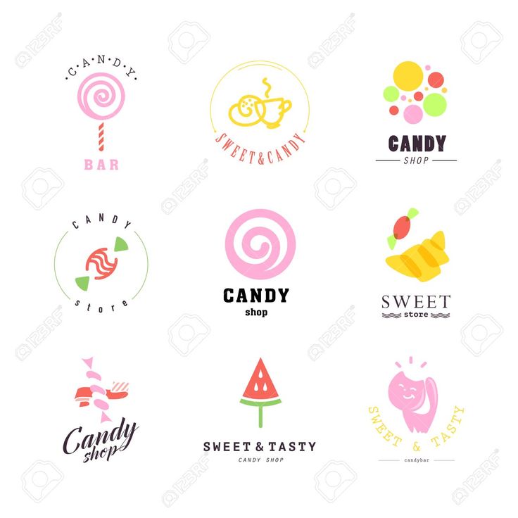 candy shop logo set with sweets and lollipops stock photo, images and royalty