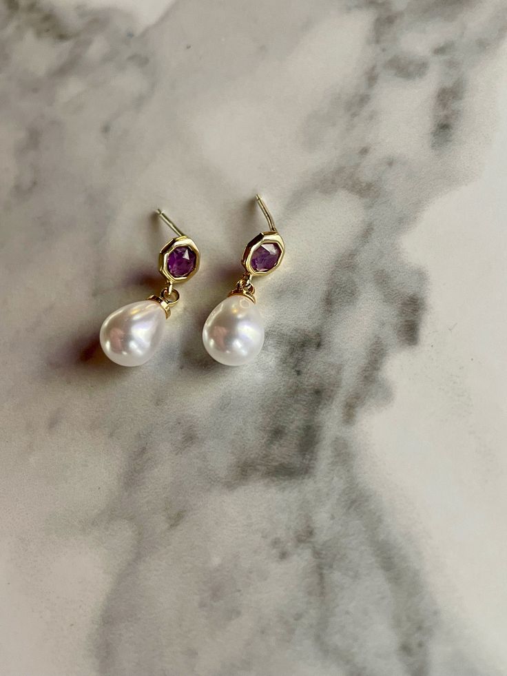 Made with pearl and amethyst, these earrings are hypoallergenic and dreamy. “They're bringing up my history, but you weren't even listening.” Pearl And Amethyst, Amethyst Earrings, Amethyst, History