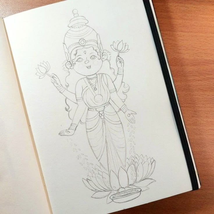 an open book with a drawing of a person holding a flower in it's hand