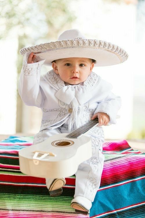 Mariachi First Birthday, Charro First Birthday Boy, Mariachi Birthday Party, White And Mexican Babies, Charro Bautizo Ideas Boy, Mariachi Outfit, Charro Outfit, Baby Boy Baptism Outfit, Mexican Babies