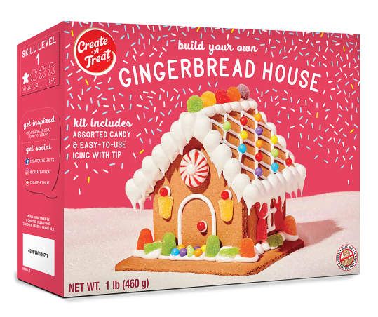 the gingerbread house kit is in its box