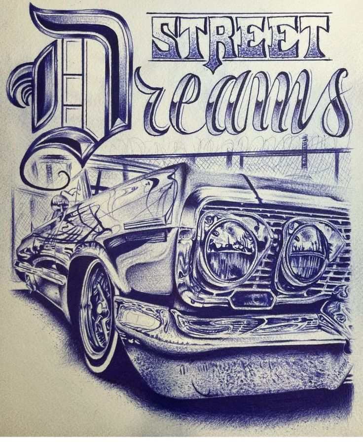 a drawing of a car with the words street dreams on it's front end