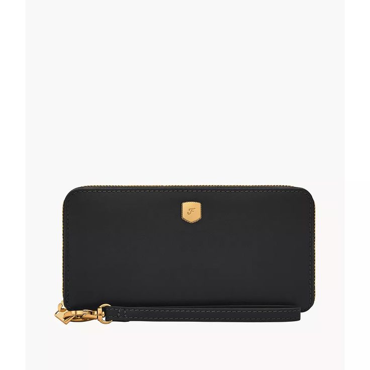 This black Lennox continental wallet is timeless, beautifully crafted and transcends trends – just like its matching handbag. It showcases chic and elevated leather with our newest signature hardware, which draws on icons used throughout our history. Featuring one back slide pocket, two bill compartments, three gusseted pockets, twelve credit card slots and a detachable wristlet strap. Fossil leather products support responsible manufacturing via the Leather Working Group. Timeless Rectangular Wallets For Travel, Timeless Wallets With Card Slots For Everyday Use, Timeless Rectangular Travel Wallets, Luxury Rfid Blocking Wallet For Everyday, Chic Rfid Blocking Business Wallet, Timeless Rectangular Wallet With Card Slots, Elegant Rfid Blocking Wallet For Daily Use, Elegant Wallet With Rfid Blocking For Daily Use, Chic Formal Bags With Rfid Blocking