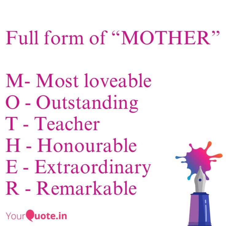 a poster with the words'full form of mother'in different colors and font