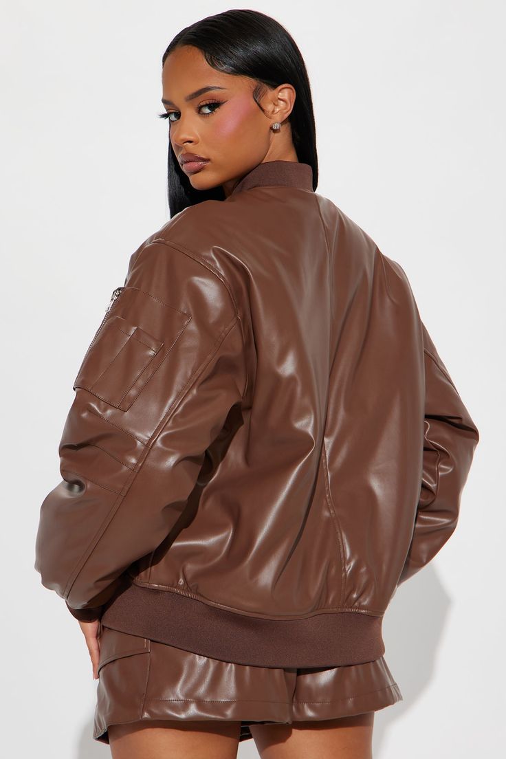 Available In Black, Brown, And Cream. Faux Leather Skirt Set Bomber Jacket Front Zipper Pockets Skort Button & Zipper Closure Cargo Pockets Self: 55% Polyurethane 45% Rayon Lining: 100% Polyester Filler: 100% Polyester Rib: 100% Polyester Imported | Onyx Faux Leather Skort Set in Brown size XL by Fashion Nova Leather Skirt Set, Leather Skort, Skort Set, Cute Comfy Outfits, Faux Leather Skirt, Jeans Jumpsuit, Brown Fashion, Matching Dresses, Rompers Women