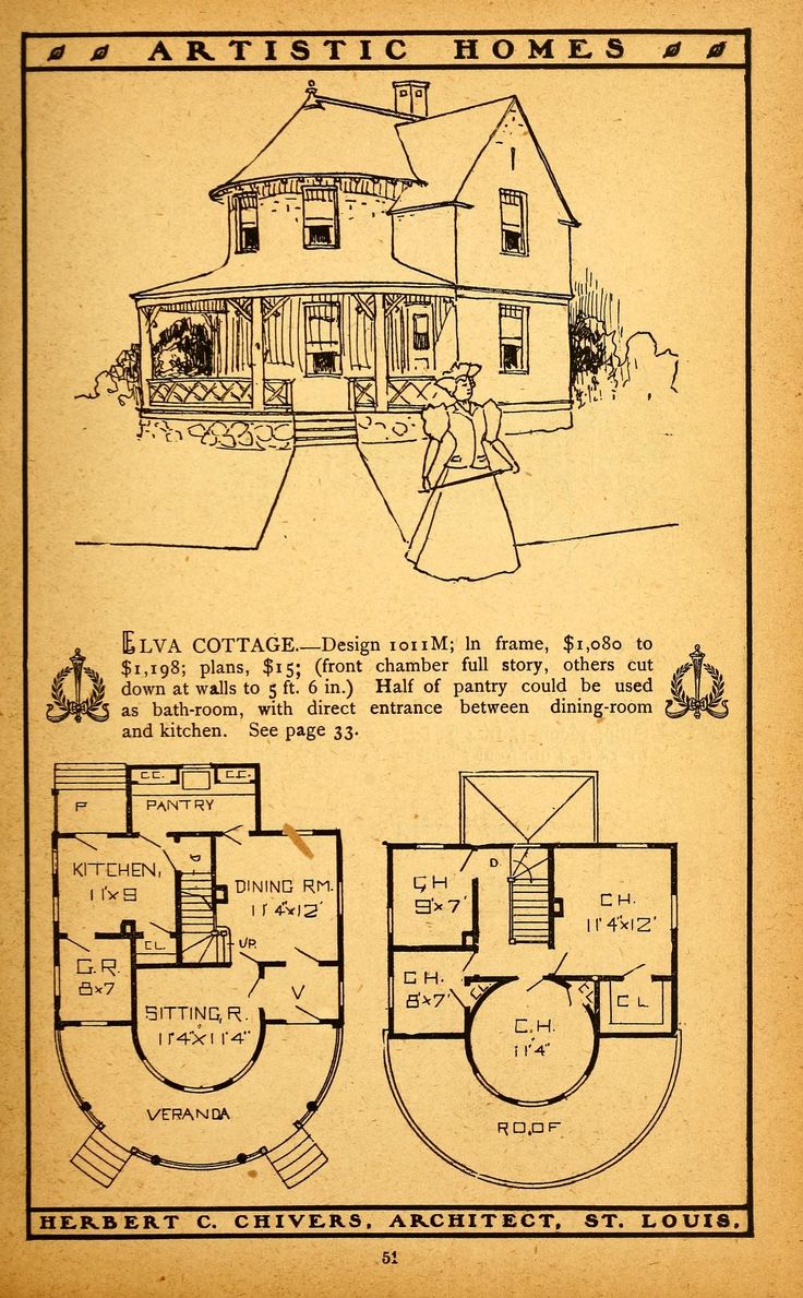 an old house with plans for the front and back