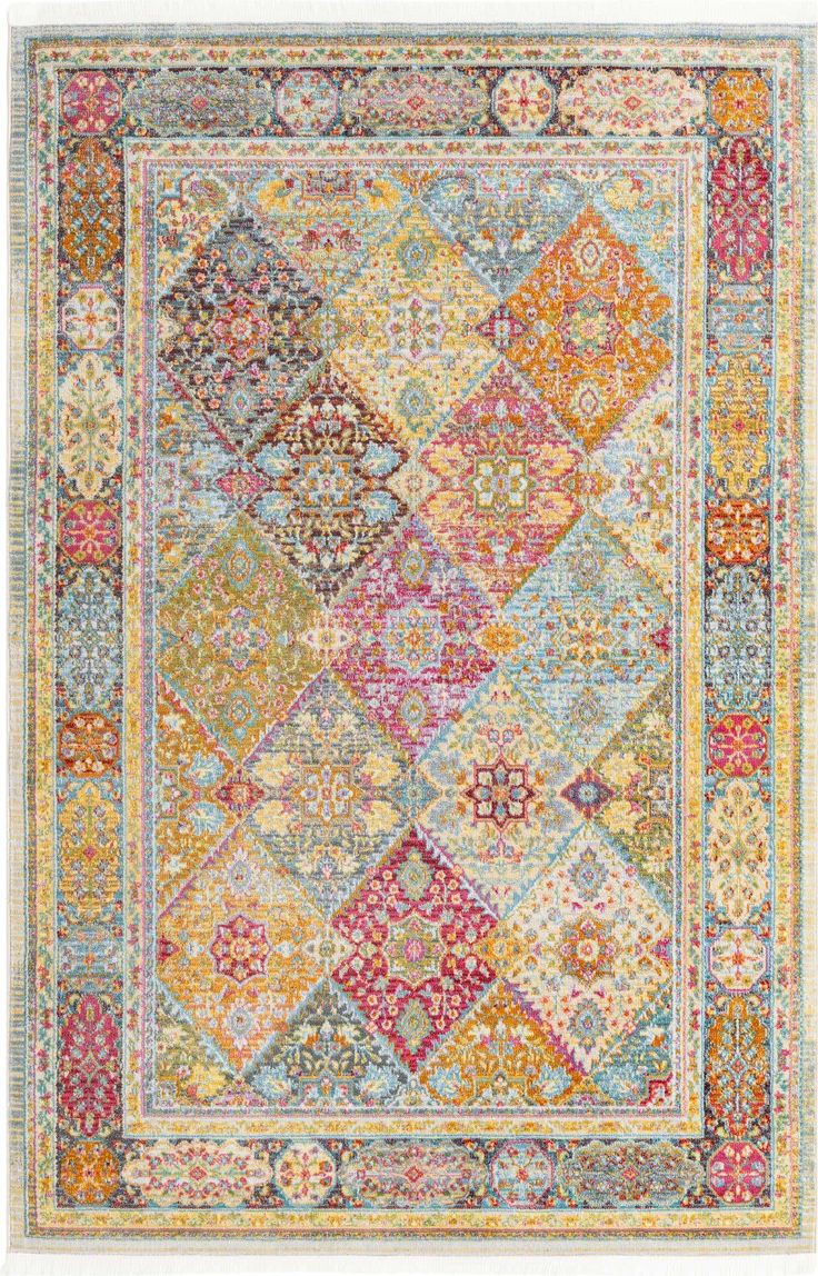 Easy CareStain-Resistant Santiago Multi Rug55 x 80 RectangleShed-freeHas FringePerfect for EntrywayKitchenDining RoomOfficeLiving RoomContains ColorsMultiBlueBurgundyGoldOrangeRedPinkLight BlueStylesvintagemoderntraditionalbohemiantransitional Patternscheckeredbordergeometric Morrocan Rugs, Indoor Trellis, Border Rugs, Varadero, Bed In Living Room, Area Rug Collections, 8x10 Rugs, Unique Loom, Geometric Area Rug