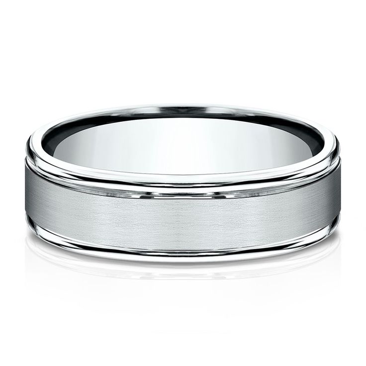 men's wedding band in white gold with a high polished finish and beveled edges