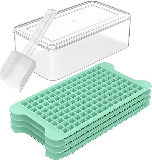 a set of three plastic trays with dividers on each side and a scooper in the middle