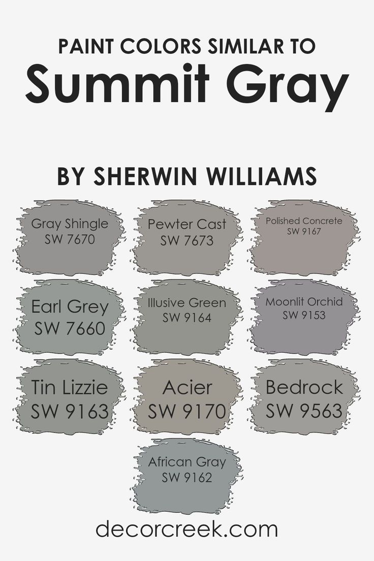 an advertisement for paint colors similar to summit gray by sherwin williams, featuring different shades