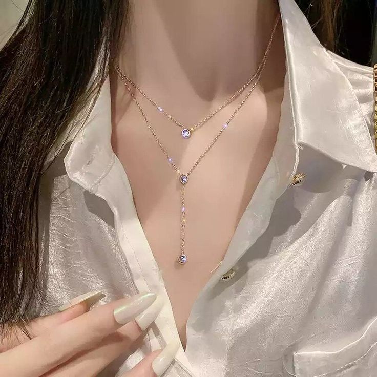 The Minimalist Double Layer Zirconia Tassel Necklace features a sleek and simple design to add class and sophistication to your everyday style. Made from durable stainless steel plated in several coats of real 18K gold.Wear the elegant design alone or stacked with other Necklaces for an effortless layered look. Drop Pendant Necklace, Girly Accessories, Pretty Jewelry, Classy Jewelry, Fancy Jewellery, Fancy Jewelry, A Necklace, Girly Jewelry, Lariat Necklace