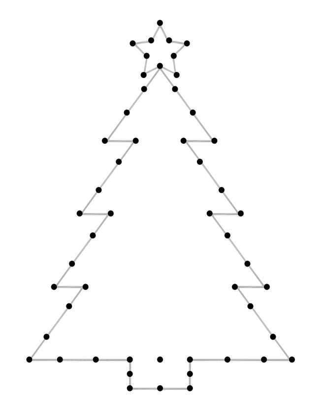 a christmas tree is shown with dots in the shape of an x and y on it