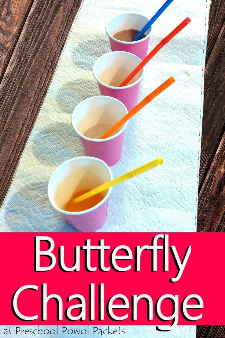 three cups with different colored straws in them and the words butterfly challenge on top