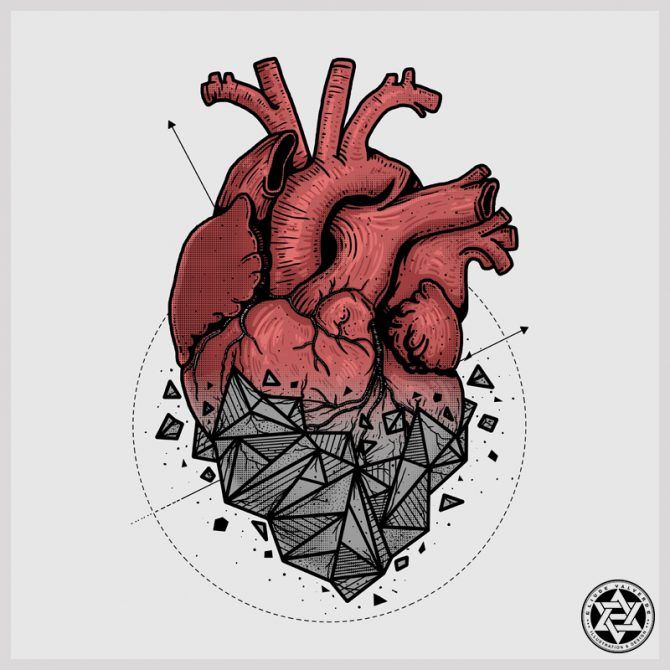 the human heart is depicted in this graphic art work, which includes geometric shapes and lines