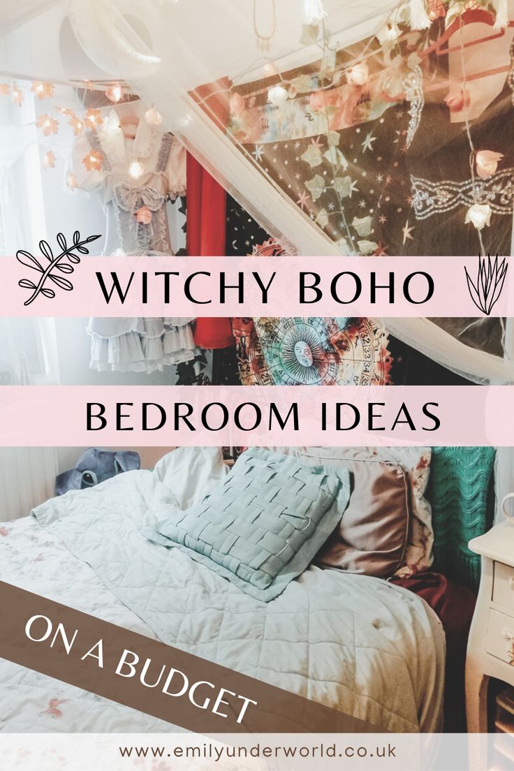 the bedroom is decorated in pink and white with text that reads witch boho bedromides