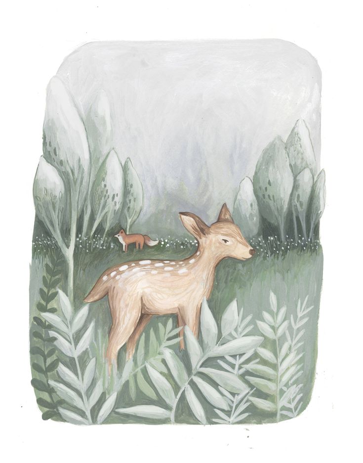 a drawing of a deer in the woods