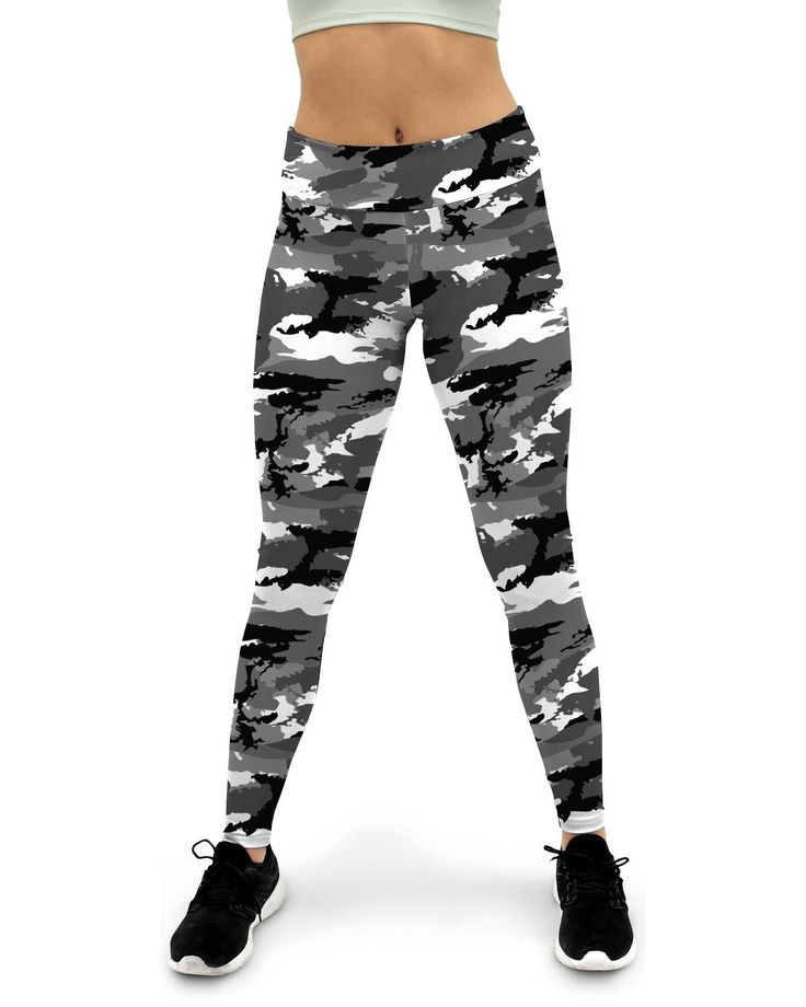 Black, white and grey in a classic camouflage print. The Gearbunch Black & White Camo Yoga Pants have a body-flattering fit that will make you feel super comfortable even during the most intense workouts. They come with a high waistband and are made from super soft stretchy fabric. Be Happy, Be Bright, Be You with Gearbunch Gray Athletic Fit Activewear For Casual Wear, Gray Fitted Activewear For Streetwear, Fitted Gray Activewear For Streetwear, Sporty Camouflage Sports Bottoms, Camouflage Athleisure Bottoms For Gym, Camouflage Fitted Bottoms For Athleisure, Fitted Camouflage Workout Bottoms, Fitted Camouflage Leggings For Sports, Camouflage Stretch Sporty Activewear