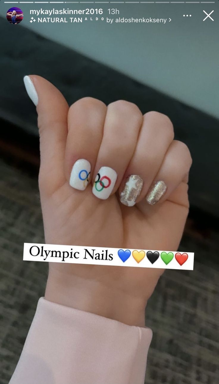 Gymnastics Nails Designs, Olympic Nails Art Designs, Olympic Aesthetic, Gymnastics Nails, Basketball Nails, Olympic Nails, Holiday Quotes Funny, Gymnastics Stuff, Colored Acrylic