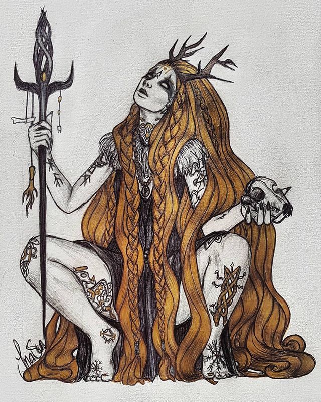 #Repost @inasunart  3.Inktober - The völva What kind of witches do you like? - So this is my ancestors witches from Norway. A little piece of our forgotten culture Read below if you want to know more about these witches! - THE VÖLVA THE NORSE WITCH The völva is a traditional witch originating from scandinavia in the viking age. She practice a magick which is called seidr which includes fate-magick and shamanism. She travels to the underworld during rituals and tells fate to those who asks. She w Norse Witch, Art Viking, Norse Goddess, Arte Peculiar, Norse Tattoo, Norse Pagan, Pagan Art, Fantasy Magic, Viking Art